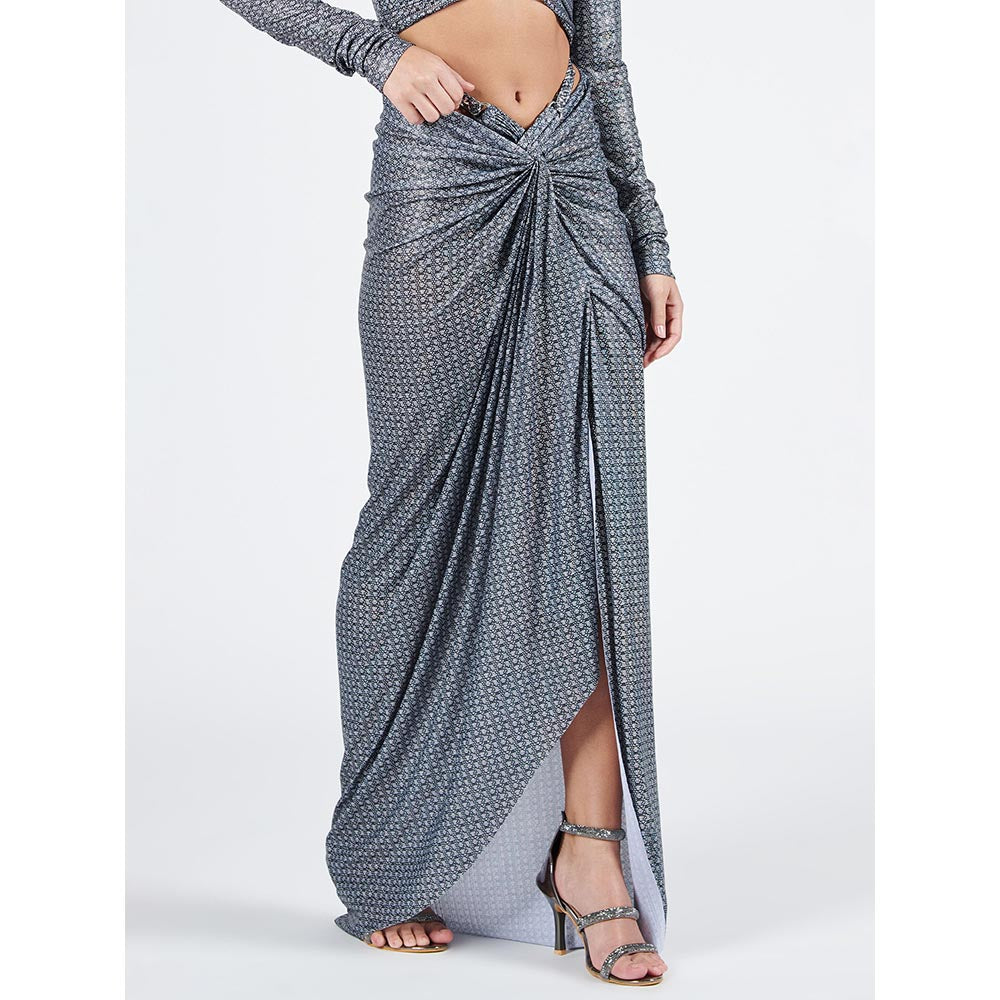 S&N by Shantnu Nikhil Braid Printed Twisted Drape Skirt