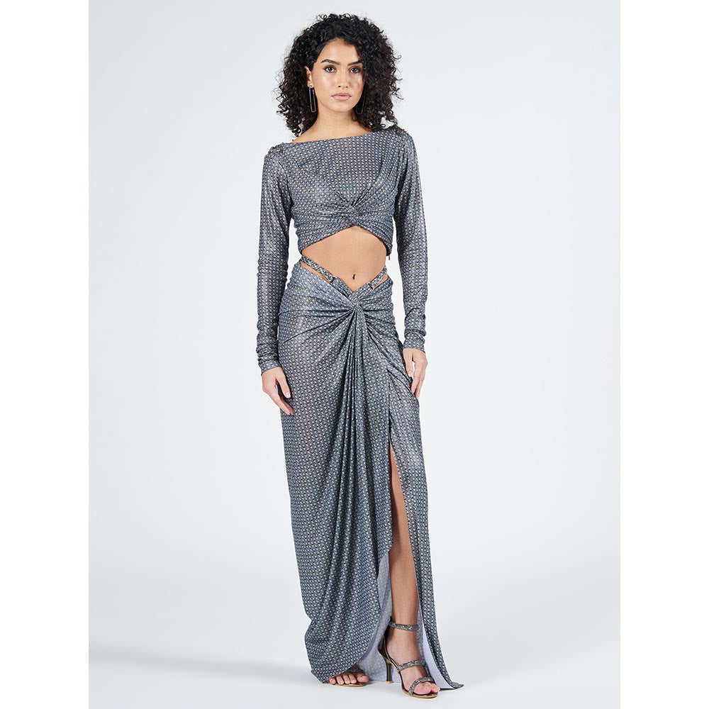 S&N by Shantnu Nikhil Braid Printed Twisted Drape Skirt
