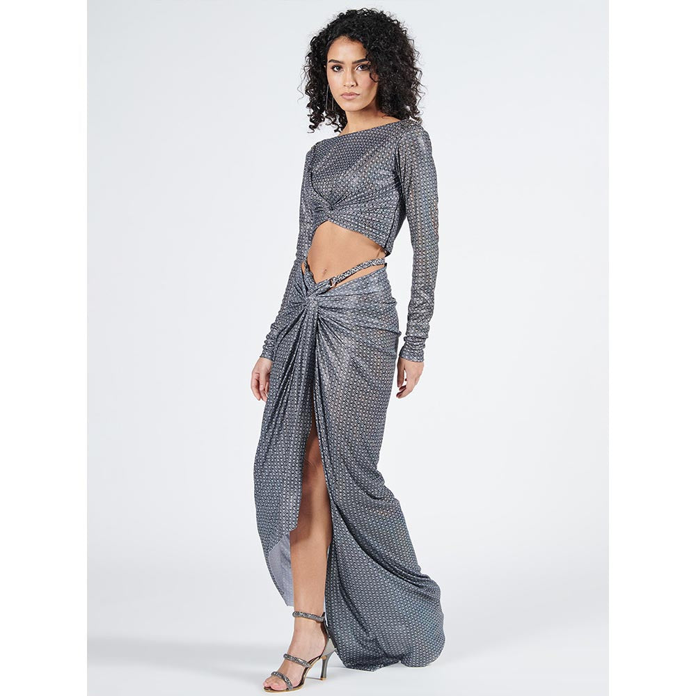 S&N by Shantnu Nikhil Braid Printed Twisted Drape Skirt