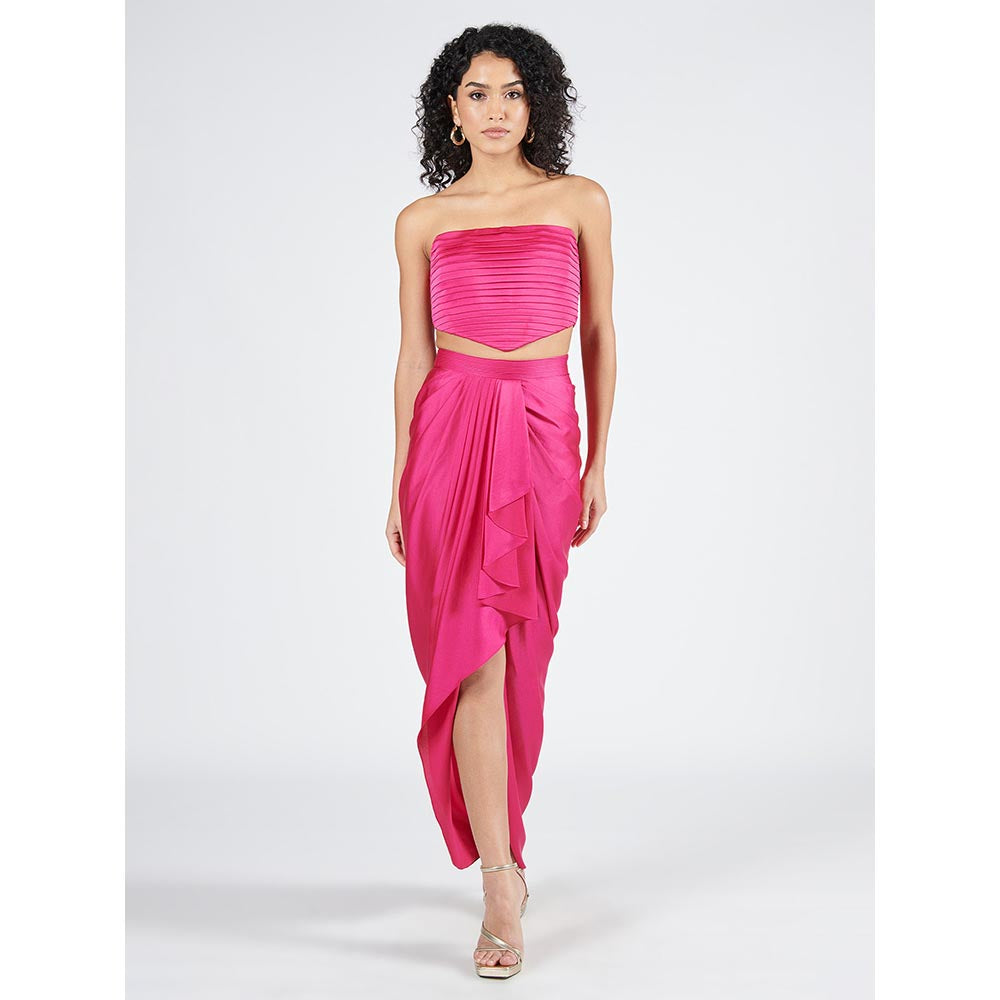 S&N by Shantnu Nikhil Pink Asymmetric Draped Skirt