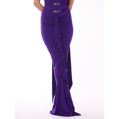 S&N by Shantnu Nikhil Purple Solid Draped Skirt
