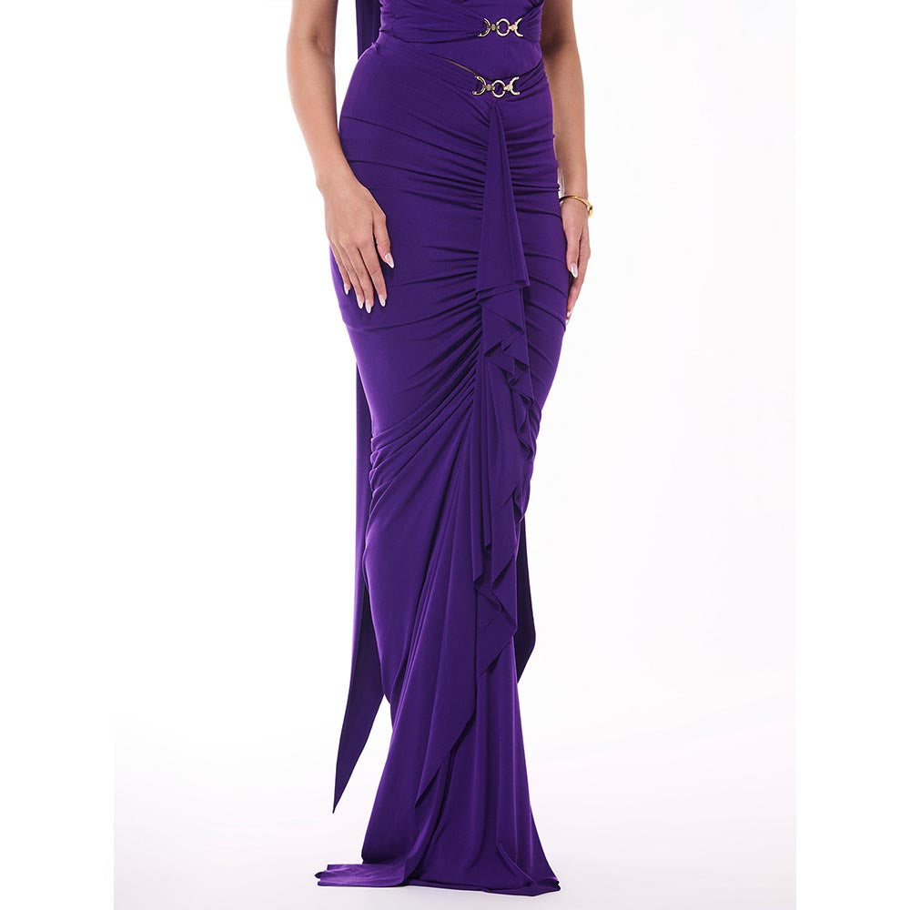 S&N by Shantnu Nikhil Purple Solid Draped Skirt
