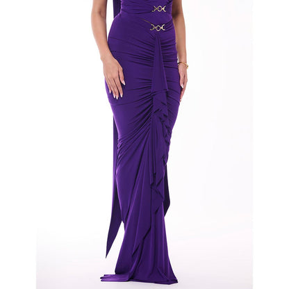 S&N by Shantnu Nikhil Purple Solid Draped Skirt