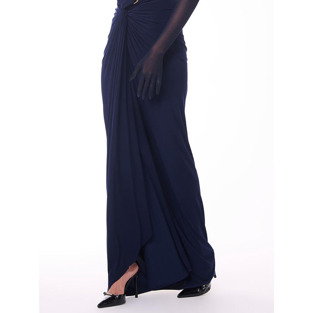 S&N by Shantnu Nikhil Navy Blue Solid Draped Skirt