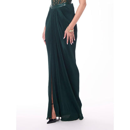 S&N by Shantnu Nikhil Emerald Pleated Draped Skirt