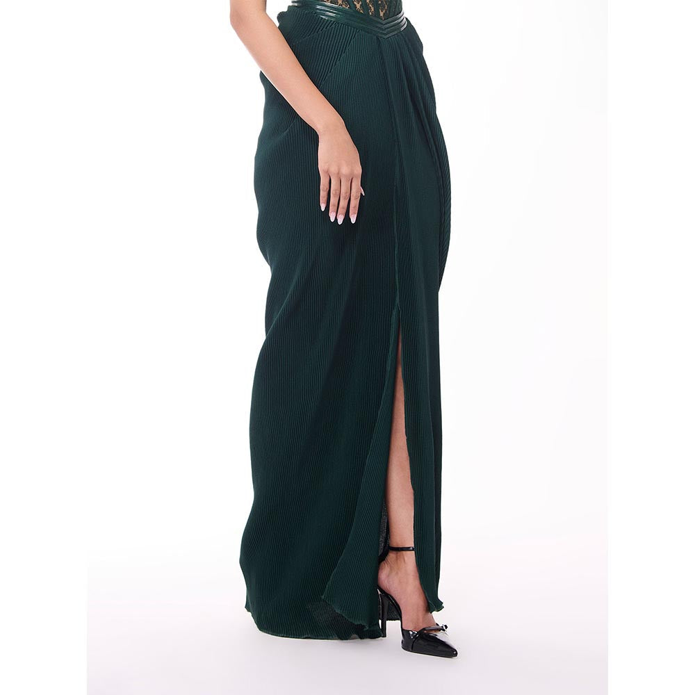 S&N by Shantnu Nikhil Emerald Pleated Draped Skirt