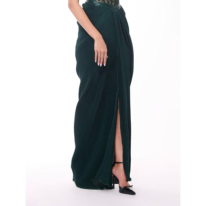 S&N by Shantnu Nikhil Emerald Pleated Draped Skirt