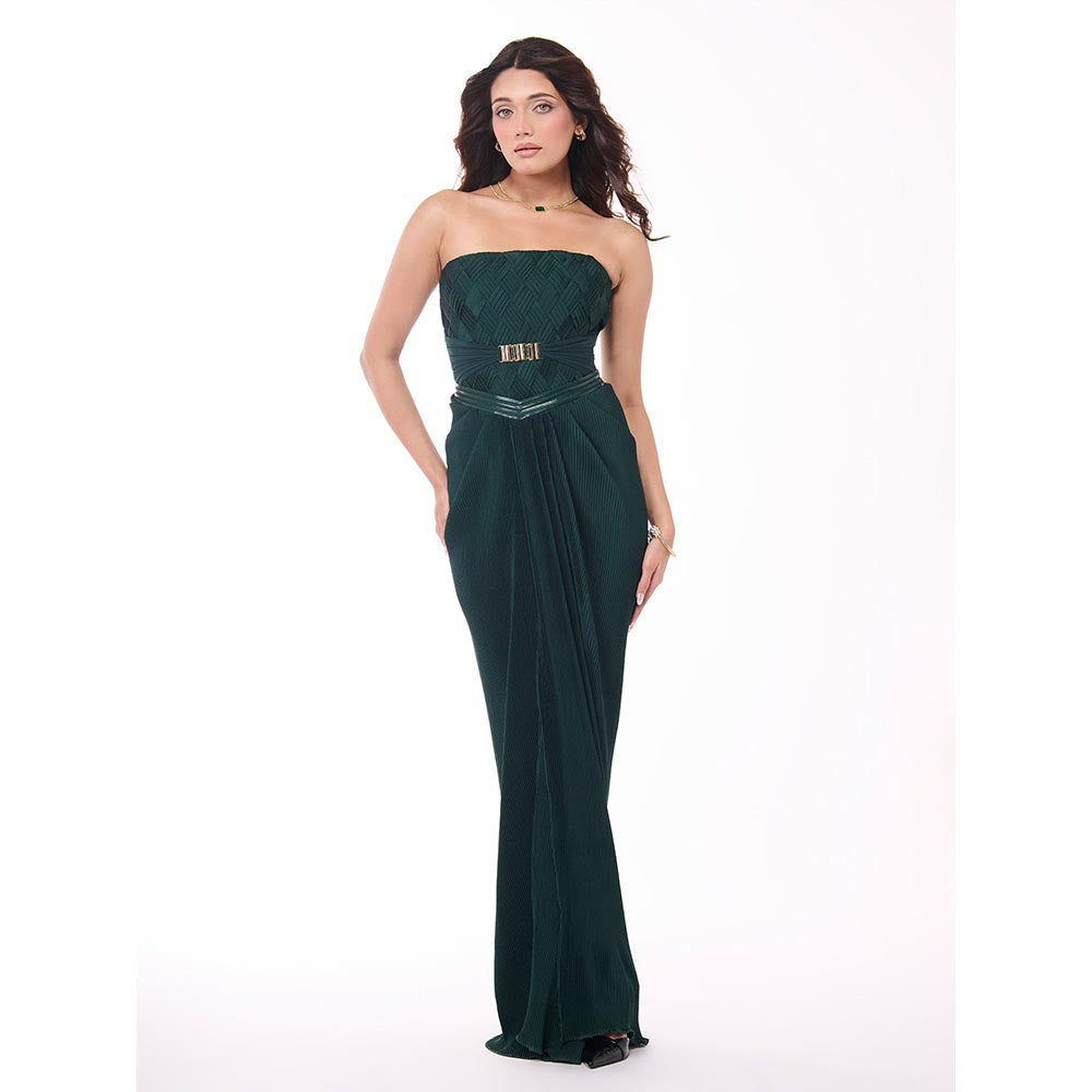 S&N by Shantnu Nikhil Emerald Pleated Draped Skirt