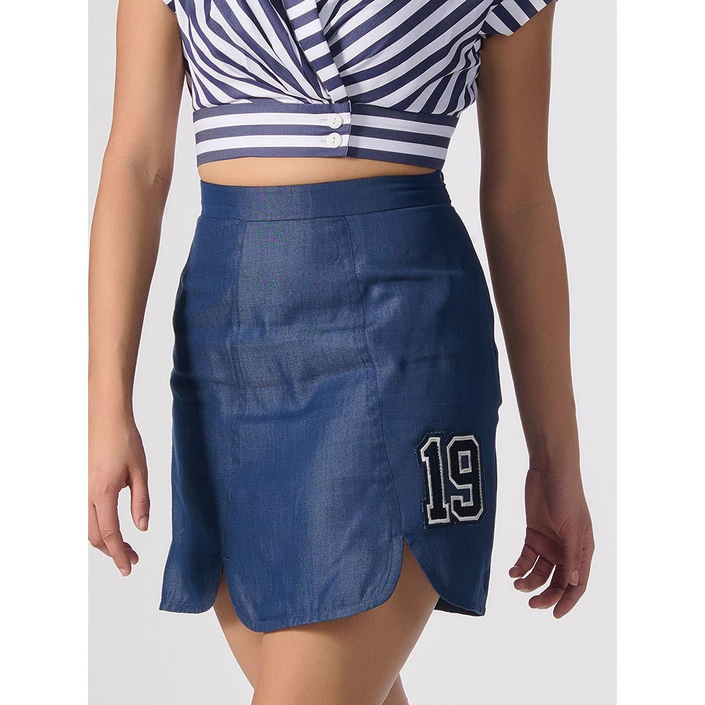 S&N by Shantnu Nikhil Womens Blue Solid Mini Skirt