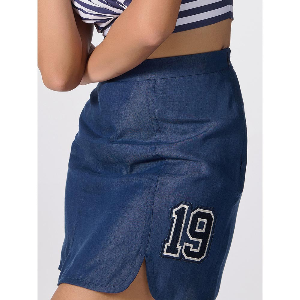 S&N by Shantnu Nikhil Womens Blue Solid Mini Skirt