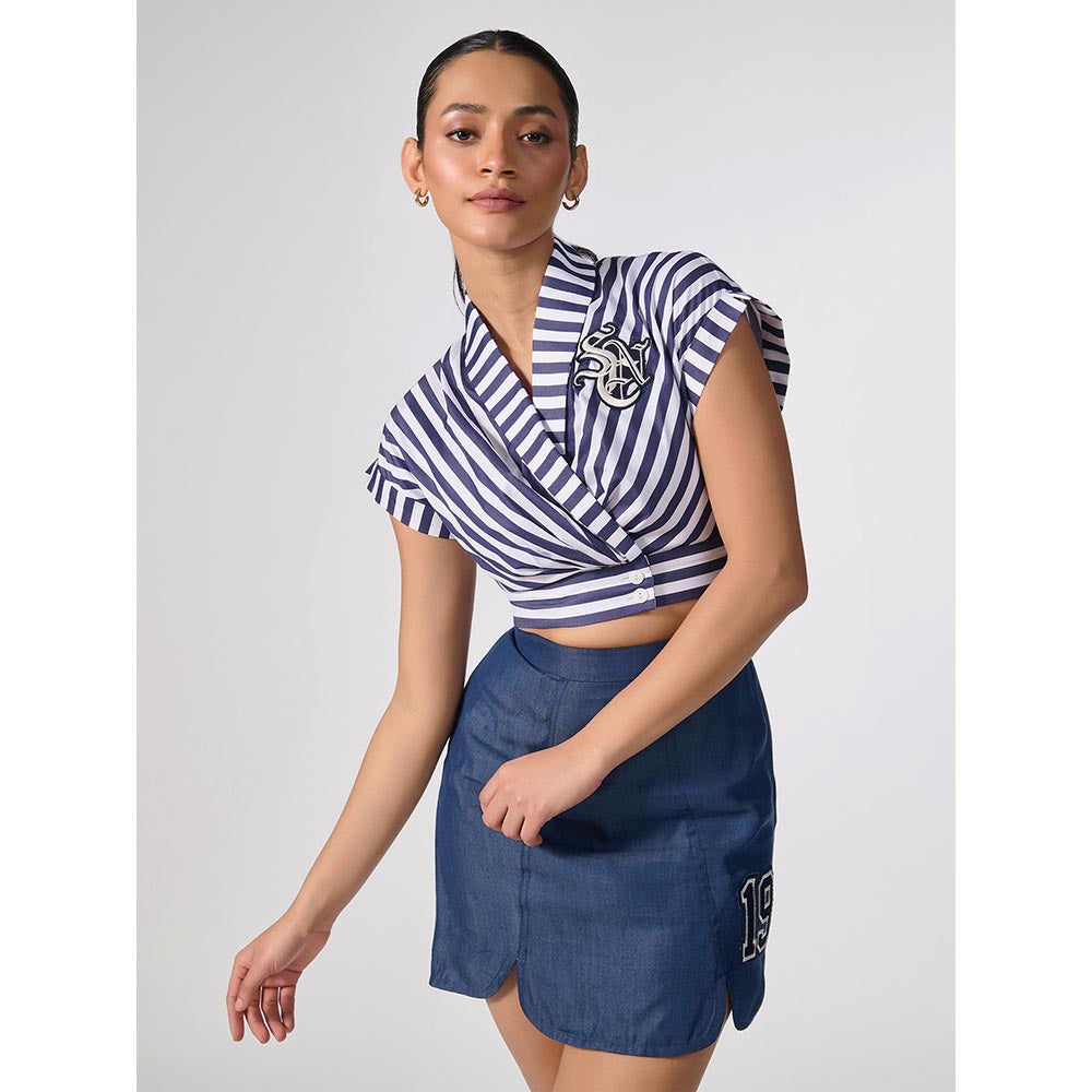 S&N by Shantnu Nikhil Womens Blue Solid Mini Skirt