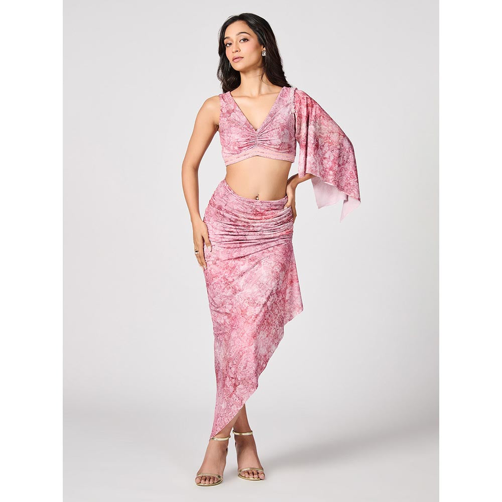 S&N by Shantnu Nikhil Pink Printed Gathered Skirt