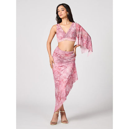 S&N by Shantnu Nikhil Pink Printed Gathered Skirt
