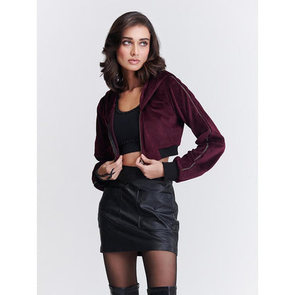 S&N by Shantnu Nikhil Cropped Velvet Burgundy Crop Jacket