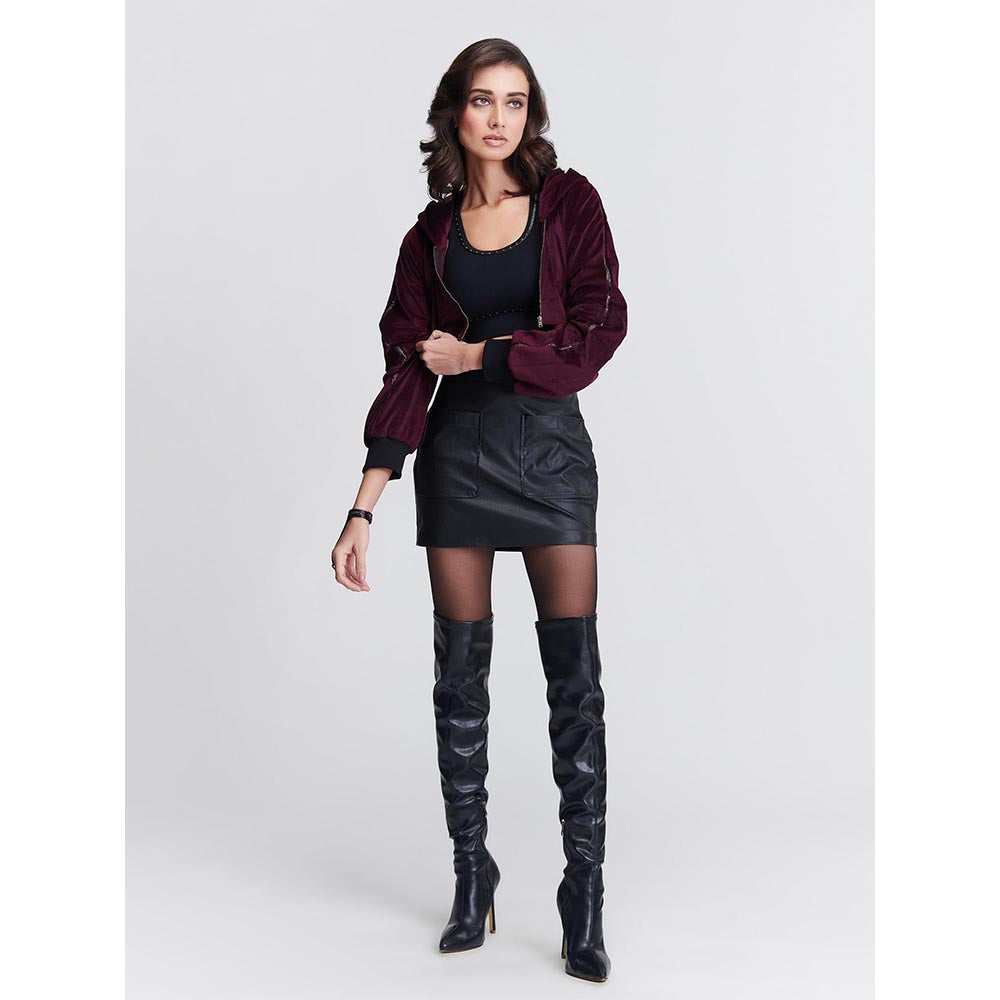S&N by Shantnu Nikhil Cropped Velvet Burgundy Crop Jacket