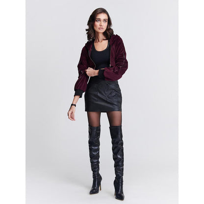 S&N by Shantnu Nikhil Cropped Velvet Burgundy Crop Jacket