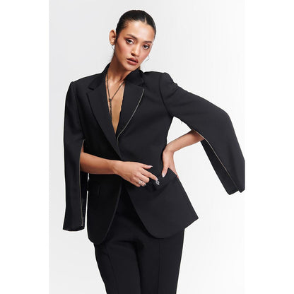 S&N by Shantnu Nikhil Black Anti-Trend Zipped Blazer
