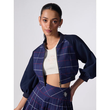 S&N by Shantnu Nikhil Sncc Plaid Navy Blue Crop Jacket