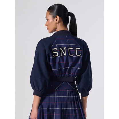 S&N by Shantnu Nikhil Sncc Plaid Navy Blue Crop Jacket