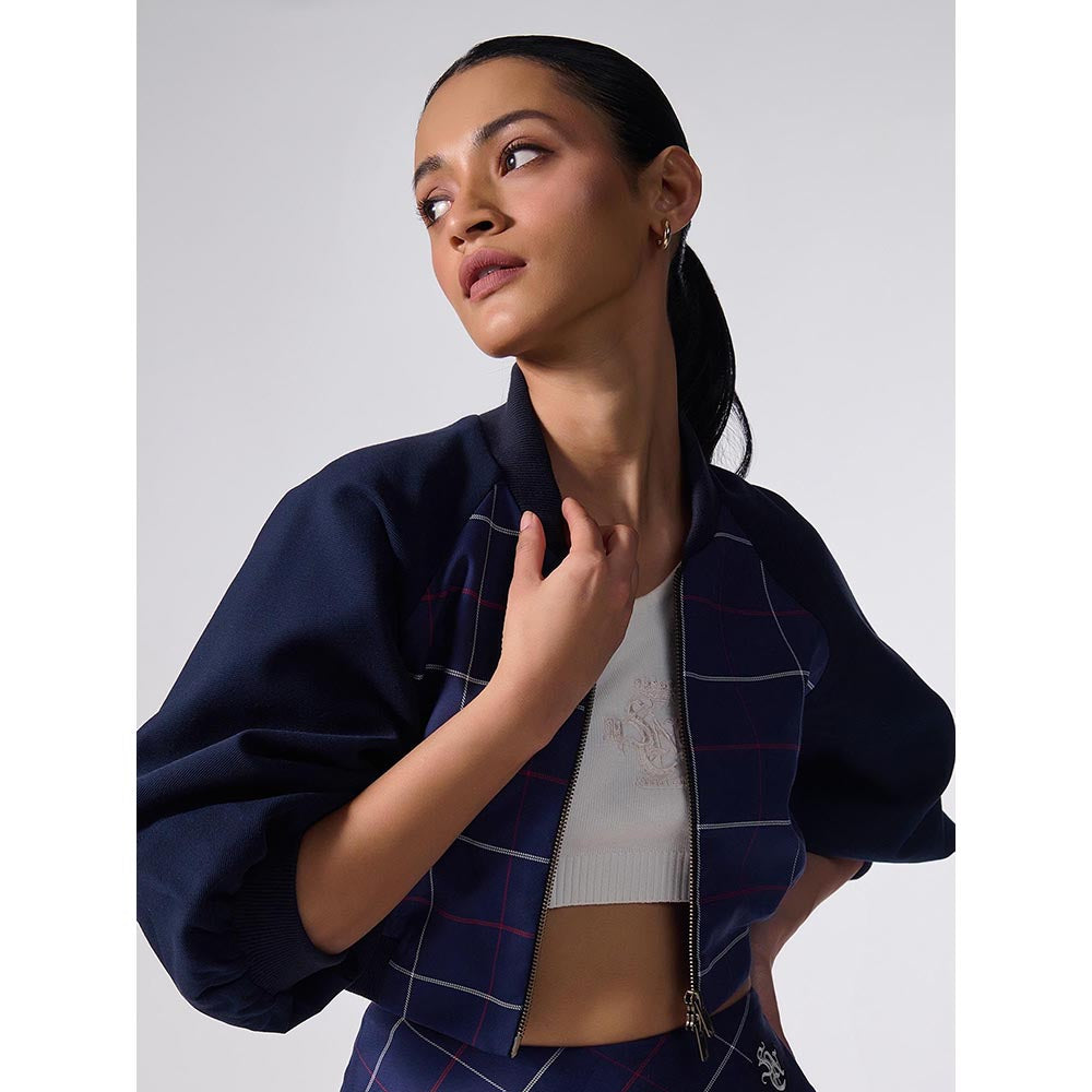 S&N by Shantnu Nikhil Sncc Plaid Navy Blue Crop Jacket