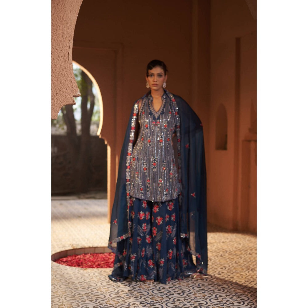 Sonia Khatri Blue Orchid Sharara with Kurta and Dupatta (Set of 3)