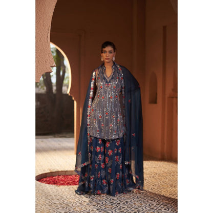 Sonia Khatri Blue Orchid Sharara with Kurta and Dupatta (Set of 3)