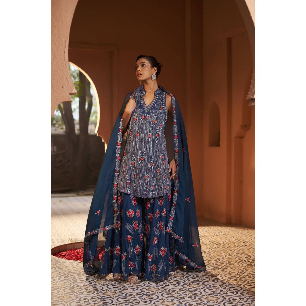 Sonia Khatri Blue Orchid Sharara with Kurta and Dupatta (Set of 3)