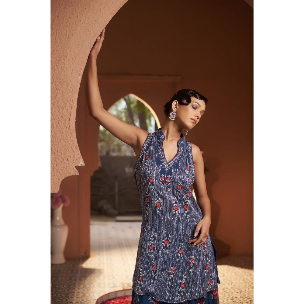 Sonia Khatri Blue Orchid Sharara with Kurta and Dupatta (Set of 3)