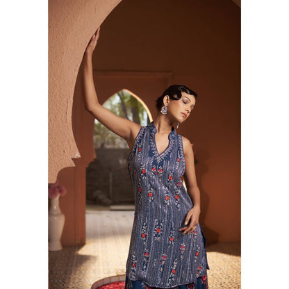 Sonia Khatri Blue Orchid Sharara with Kurta and Dupatta (Set of 3)