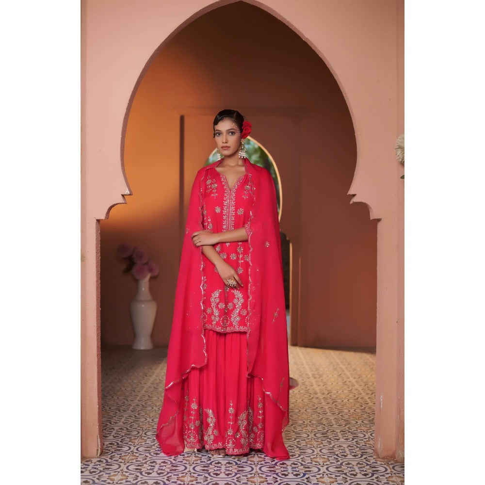 Sonia Khatri Pink Dahlia Sharara with Kurta and Dupatta (Set of 3)