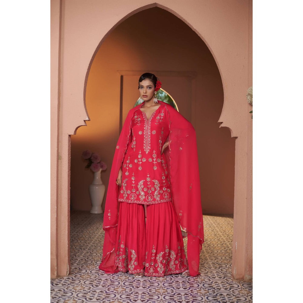Sonia Khatri Pink Dahlia Sharara with Kurta and Dupatta (Set of 3)