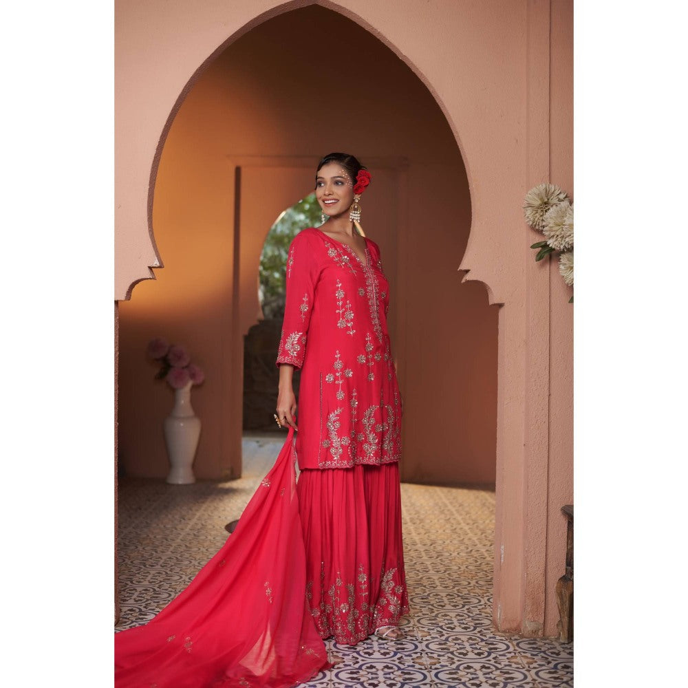 Sonia Khatri Pink Dahlia Sharara with Kurta and Dupatta (Set of 3)