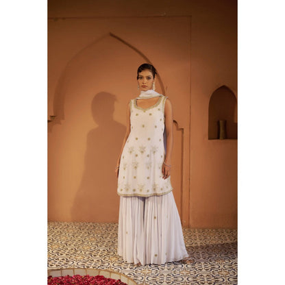 Sonia Khatri Off White Orchid Sharara with Kurta and Dupatta (Set of 3)