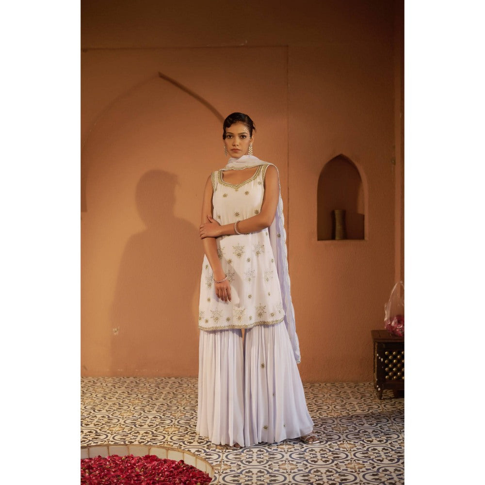 Sonia Khatri Off White Orchid Sharara with Kurta and Dupatta (Set of 3)