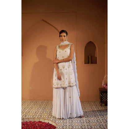 Sonia Khatri Off White Orchid Sharara with Kurta and Dupatta (Set of 3)