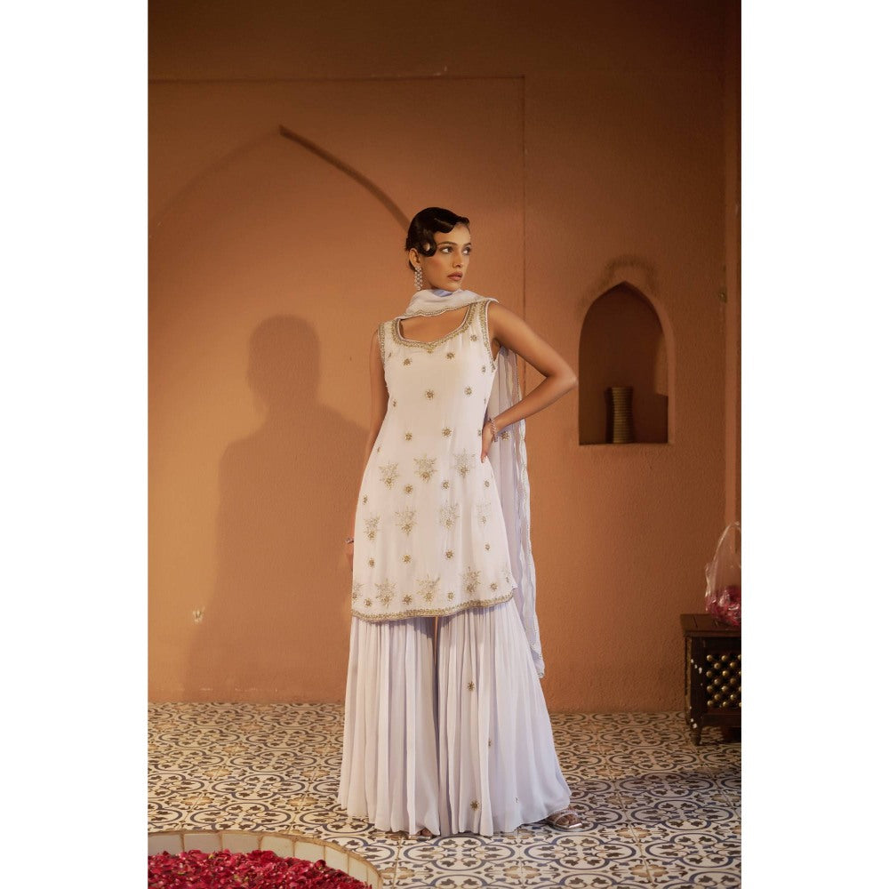 Sonia Khatri Off White Orchid Sharara with Kurta and Dupatta (Set of 3)