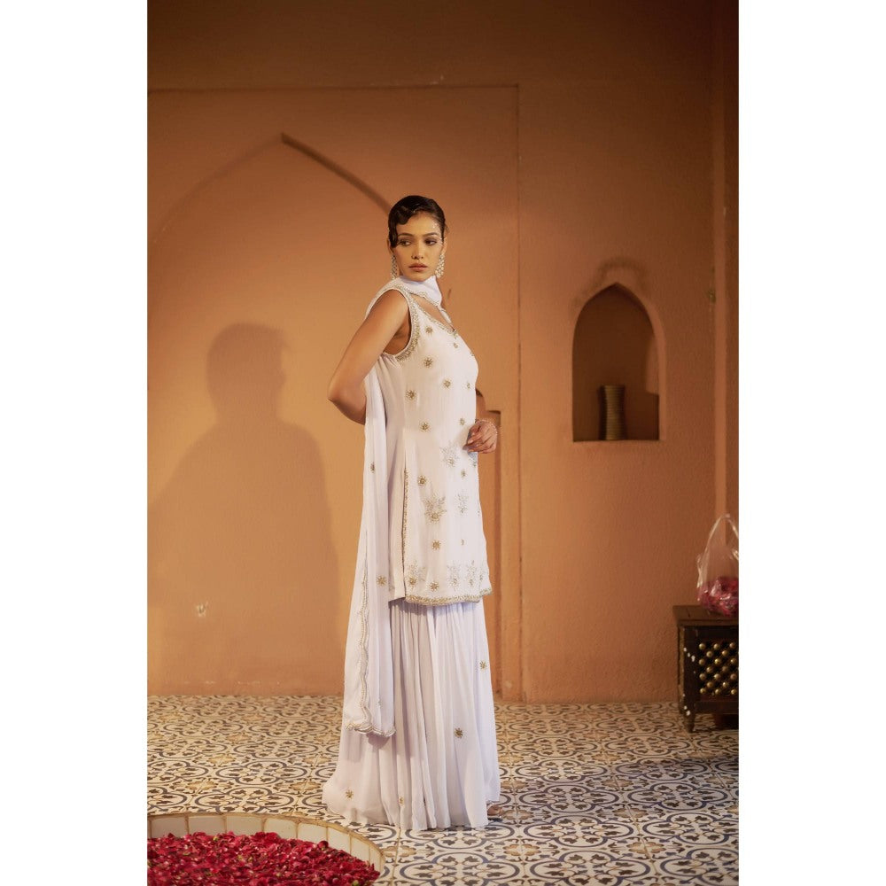 Sonia Khatri Off White Orchid Sharara with Kurta and Dupatta (Set of 3)