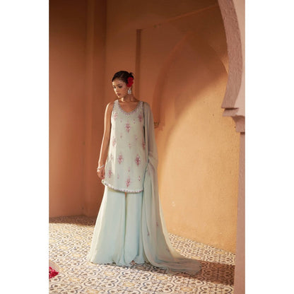 Sonia Khatri Green Camellia Elegance Sharara with Kurta and Dupatta (Set of 3)