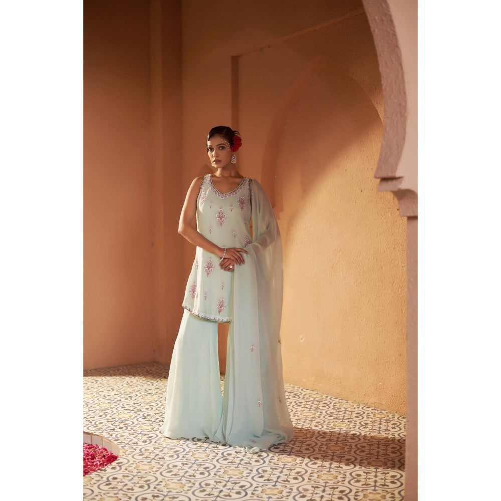 Sonia Khatri Green Camellia Elegance Sharara with Kurta and Dupatta (Set of 3)