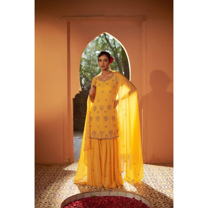 Sonia Khatri Yellow Daffodil Sharara with Kurta and Dupatta (Set of 3)