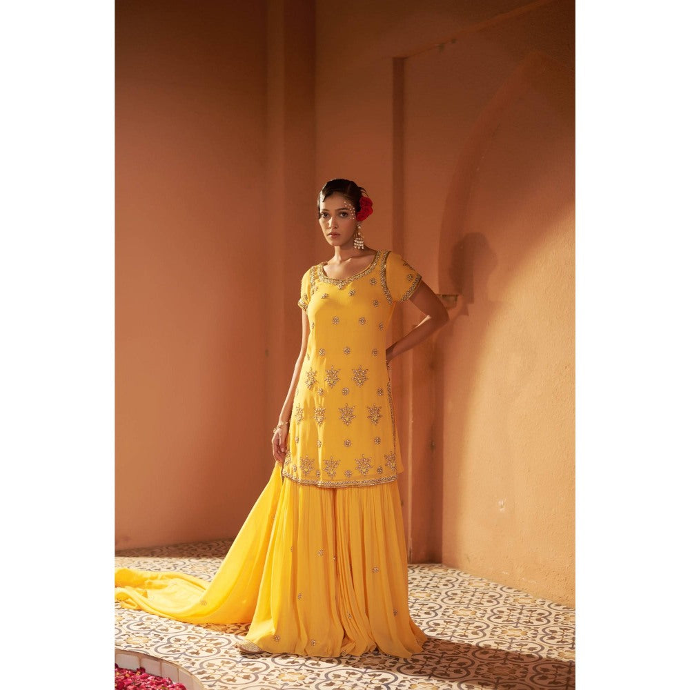 Sonia Khatri Yellow Daffodil Sharara with Kurta and Dupatta (Set of 3)