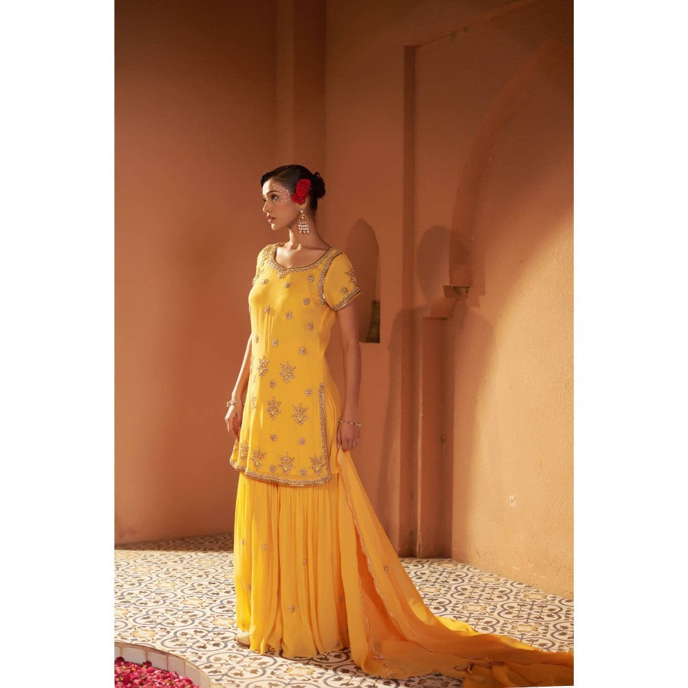 Sonia Khatri Yellow Daffodil Sharara with Kurta and Dupatta (Set of 3)