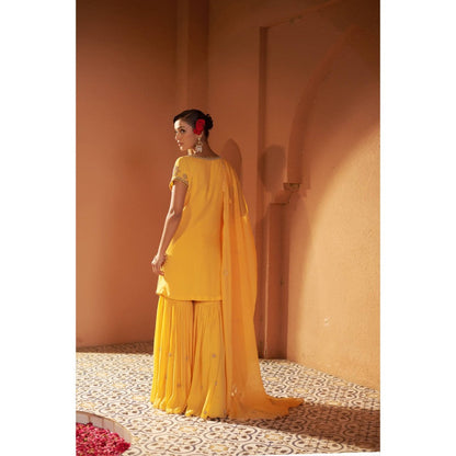 Sonia Khatri Yellow Daffodil Sharara with Kurta and Dupatta (Set of 3)