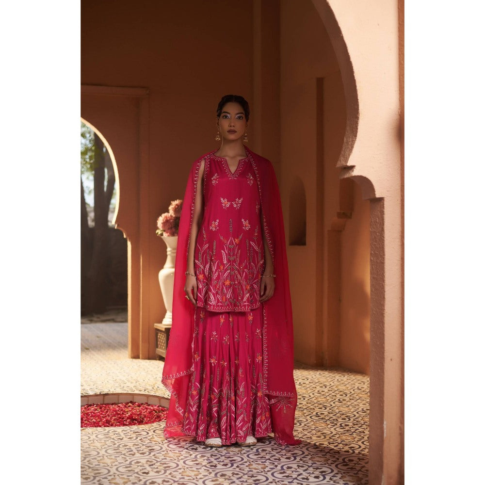 Sonia Khatri Pink Rose Bloom Sharara with Kurta and Dupatta (Set of 3)