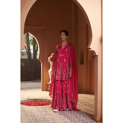 Sonia Khatri Pink Rose Bloom Sharara with Kurta and Dupatta (Set of 3)