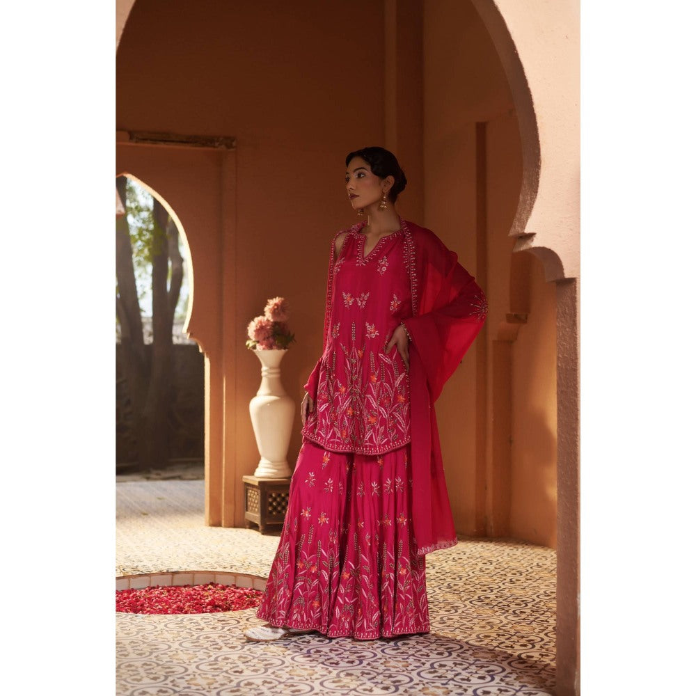 Sonia Khatri Pink Rose Bloom Sharara with Kurta and Dupatta (Set of 3)