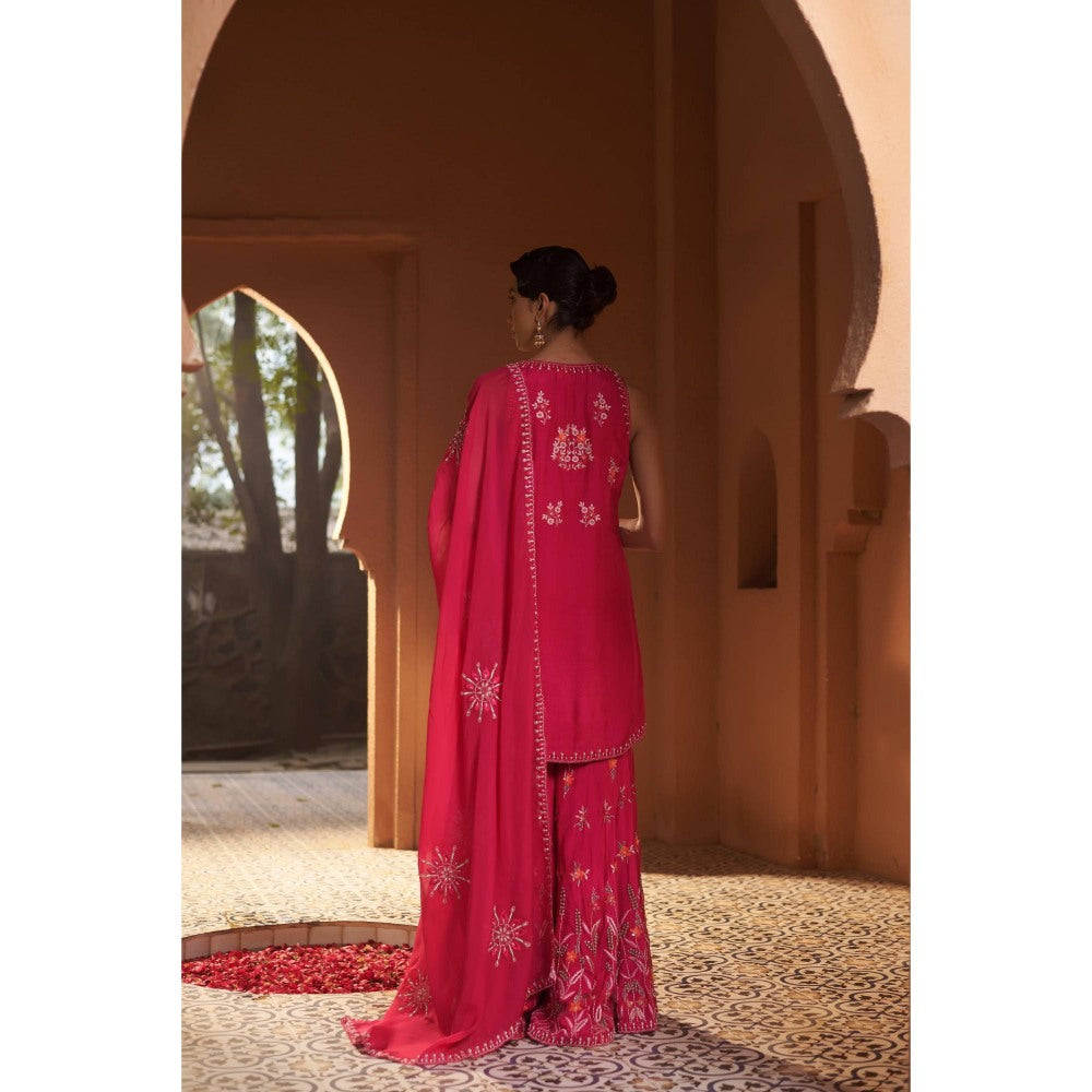 Sonia Khatri Pink Rose Bloom Sharara with Kurta and Dupatta (Set of 3)