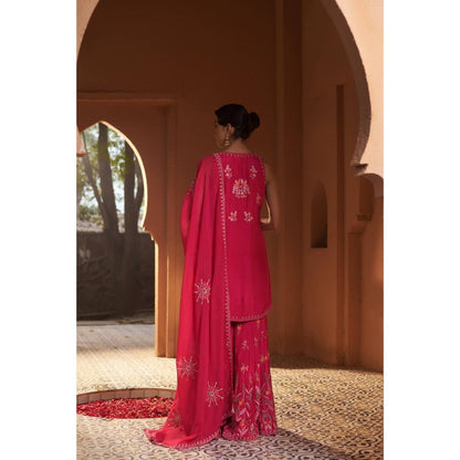 Sonia Khatri Pink Rose Bloom Sharara with Kurta and Dupatta (Set of 3)