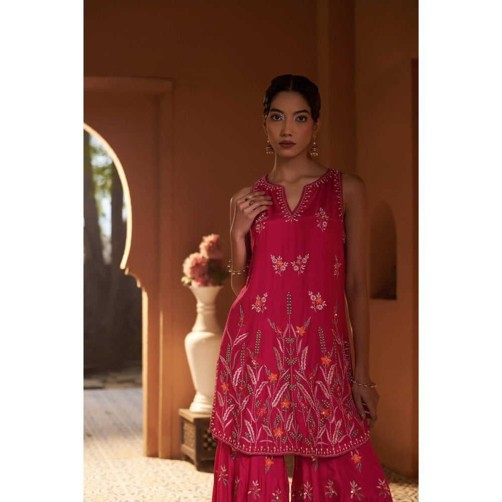 Sonia Khatri Pink Rose Bloom Sharara with Kurta and Dupatta (Set of 3)