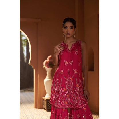 Sonia Khatri Pink Rose Bloom Sharara with Kurta and Dupatta (Set of 3)